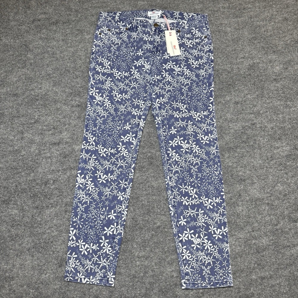Vineyard Vines Stretch Jeans Pants Womens Size 6 Navy Blue Commodore Print NWT